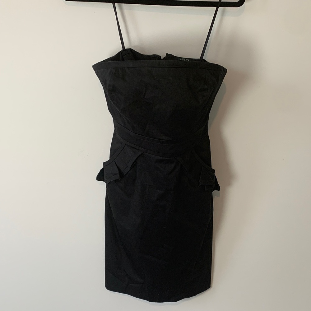 J. Crew Black Strapless Dress structured cotton built in bra size 2